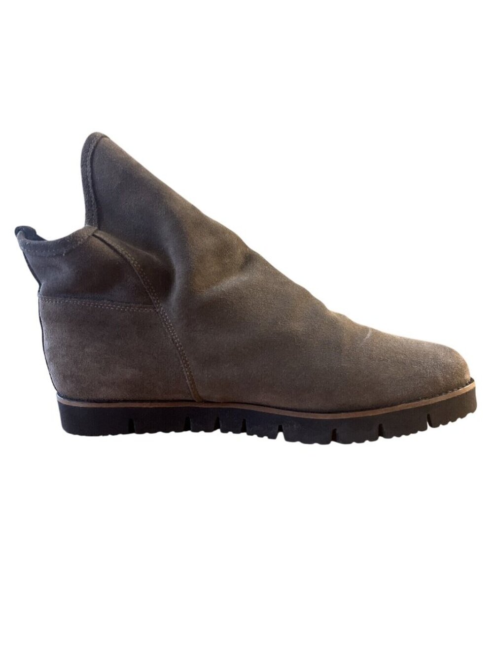 Anthropologie KMB 8/8.5 High Top Suede Taupe Ankle Boots Pull on Scrunch bootie